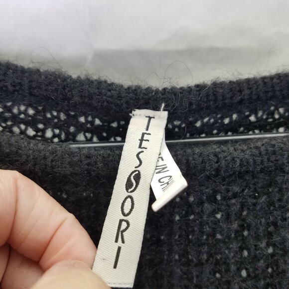 TESSORI Balloon Sleeve Sweater Women's XL Black Star Knit Mohair Wool Twee 60's - Picture 9 of 14